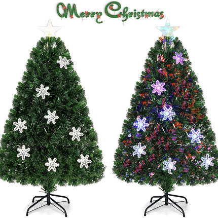 Pre-Lit Fiber Optic Artificial Christmas Tree, with Multicolor Led Lights and Snowflakes