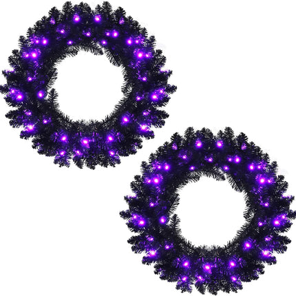 24' Black Halloween Wreath, Pre-lit Artificial Christmas Wreath