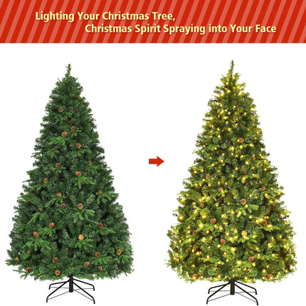 7ft Pre-Lit Artificial Christmas Tree, Premium Spruce Hinged Tree with 460 LED Lights - GoplusUS