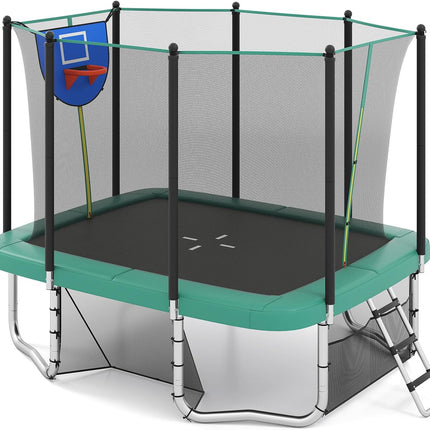 Goplus 10 x 8 FT Heavy-Duty Toddler Trampoline with Basketball Hoop Soccer Goal Non-Slip Ladder