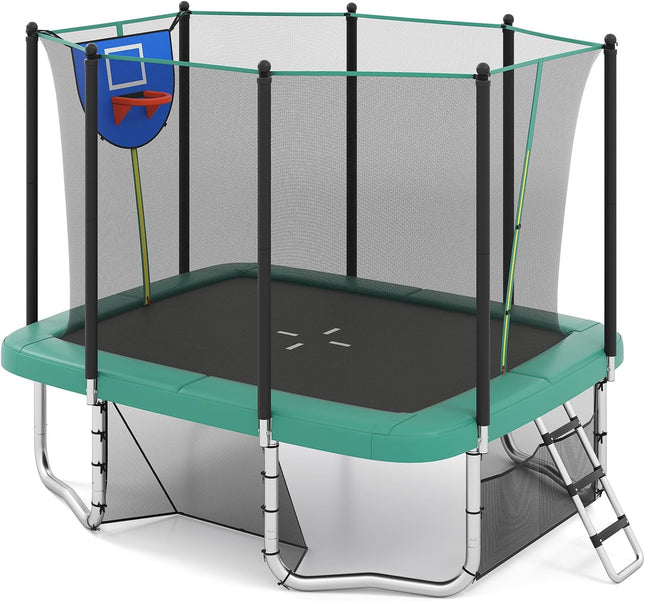 Goplus 10 x 8 FT Heavy-Duty Toddler Trampoline with Basketball Hoop Soccer Goal Non-Slip Ladder