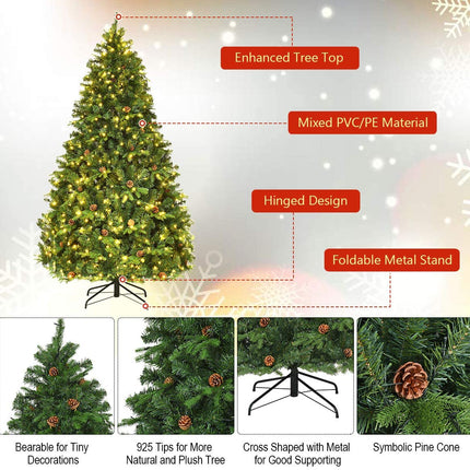 7ft Pre-Lit Artificial Christmas Tree, Premium Spruce Hinged Tree with 460 LED Lights - GoplusUS