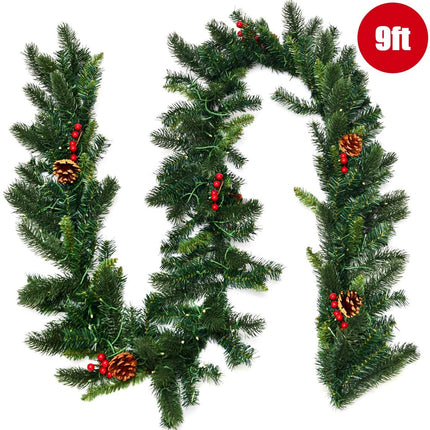 9FT Pre-lit Christmas Garland with 100 LED Lights - GoplusUS