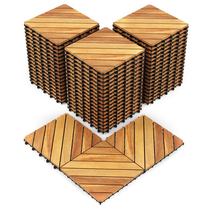 Goplus 24/48-Pack Acacia Wood Interlocking Deck Tiles (Diagonal) | All-Weather Flooring Tiles