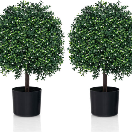 Goplus 21.5" Artificial Tree, Set of 2 Faux Potted Plants Artificial Shrubs Bushes
