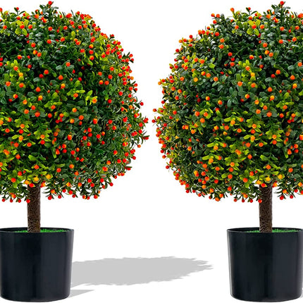 Goplus 21.5" Artificial Tree, Set of 2 Faux Potted Plants Artificial Shrubs Bushes