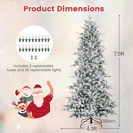 Goplus 6ft / 7.5ft Pre-Lit Snow Flocked Christmas Tree with Warm-White Incandescent Lights