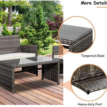4-Piece Wicker Patio Furniture Set for Outdoor Garden Lawn Pool Backyard (Mix Gray) - GoplusUS