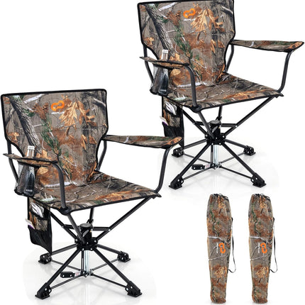 Goplus Swivel Camping Chair, Potable Hunting Chair for Adults w/Cup Holder & Carrying Bag