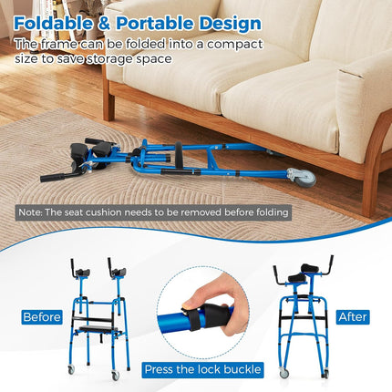 Goplus 450 Lbs Foldable Standard Walker with 5" Wheels and Removable Armrests