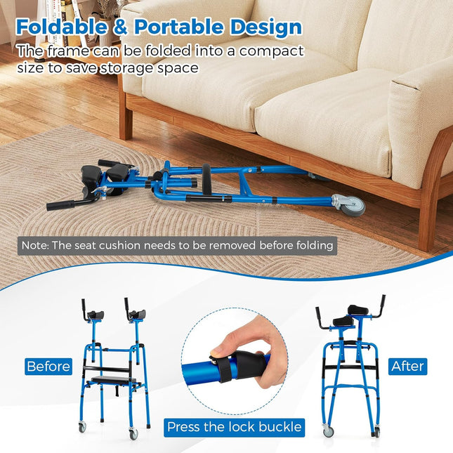 Goplus 450 Lbs Foldable Standard Walker with 5" Wheels and Removable Armrests