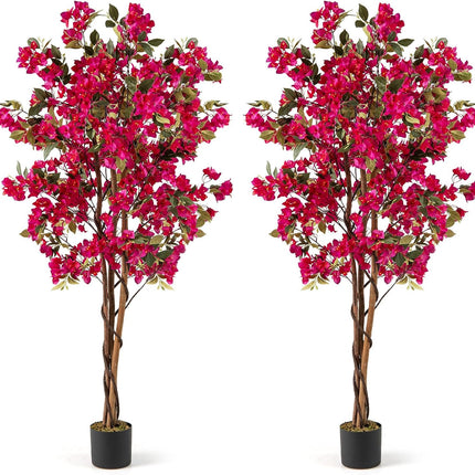 Goplus 6 FT Artificial Bougainvillea Tree w/910 Flowers | 105 Leaves | Real Wood Trunk