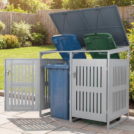 Goplus Garbage Can Hider Outdoor with 2 Lockable Doors Gas Struts & Shock Absorbers (52"x32"x49.5")