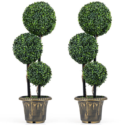 Goplus Artificial Boxwood Topiary Tree Sun-Protective Triple Ball Fake Plants Shrubs