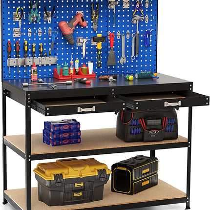 Goplus Workbench, Work Table with Drawer, Pegboard, Hanging Accessories, Topping Space, 48" x 24" with Drawer
