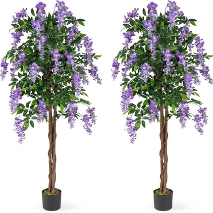 Goplus 5.5FT Faux Wisteria Tree in Nursery Pot with Blooming Flowers