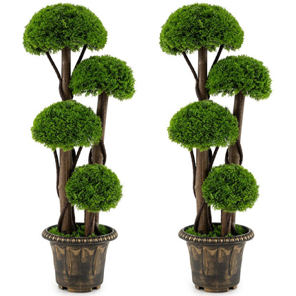 Goplus 3 FT Artificial Cypress Topiary Ball Tree with Cement-Filled Planter (1/2 Pack)