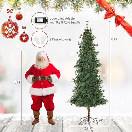 Goplus 6/7/8 FT Pre-Lit Artificial Christmas Tree with Pine Needles & Natural Pine Cones