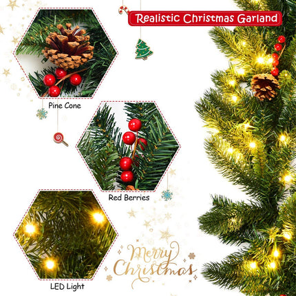 9FT Pre-lit Christmas Garland with 100 LED Lights - GoplusUS