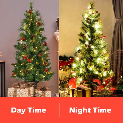 4 FT Christmas Tree Pre-Lit Tabletop Artificial Entrance Tree with 60 Led Lights - GoplusUS