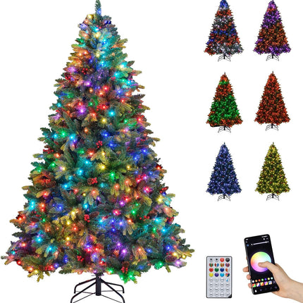 Goplus Smart Pre-Lit Artificial Christmas Tree with Remote Control & Twinkling Modes
