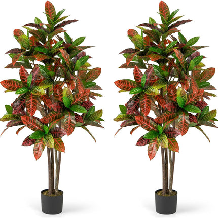 Goplus 5 FT Tall Artificial Croton Palm Tree in Pot with Gradient Leaves