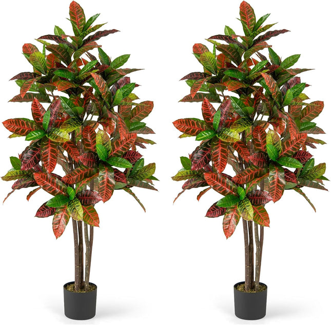 Goplus 5 FT Tall Artificial Croton Palm Tree in Pot with Gradient Leaves