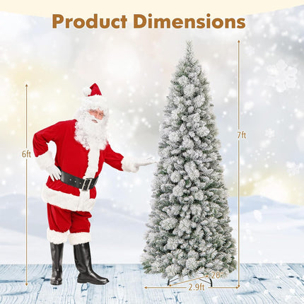 Goplus 6FT /7FT Flocked Christmas Tree Artificial Pop-Up Xmas Tree