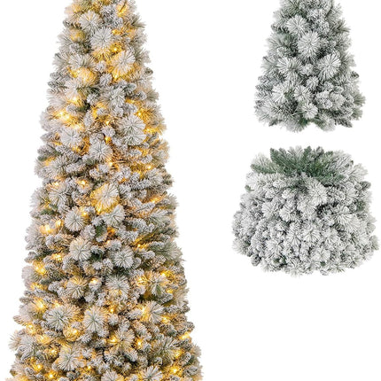 Goplus 6FT /7FT Flocked Christmas Tree Artificial Pop-Up Xmas Tree