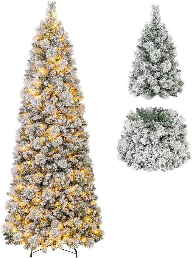 Goplus 6FT /7FT Flocked Christmas Tree Artificial Pop-Up Xmas Tree