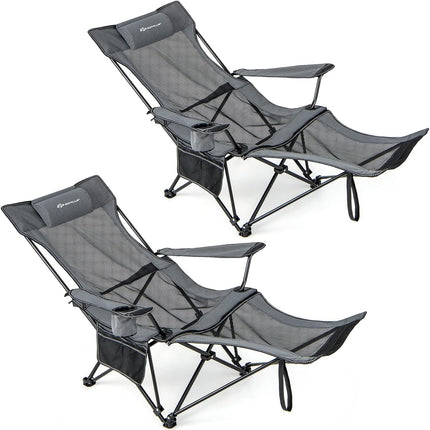 Goplus Reclining Camping Chair with Foot Rest, Folding Lounge Chair for Adults, w/Adjustable Backrest