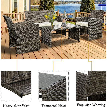 4-Piece Wicker Patio Furniture Set for Outdoor Garden Lawn Pool Backyard (Mix Gray) - GoplusUS