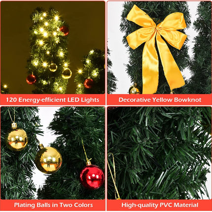 Pre-Lit Artificial Cactus Christmas Tree with LED Lights and Ball Ornaments -  Goplus