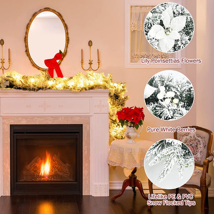 9ft Snow Flocked Christmas Garland with 50 LED Light - GoplusUS