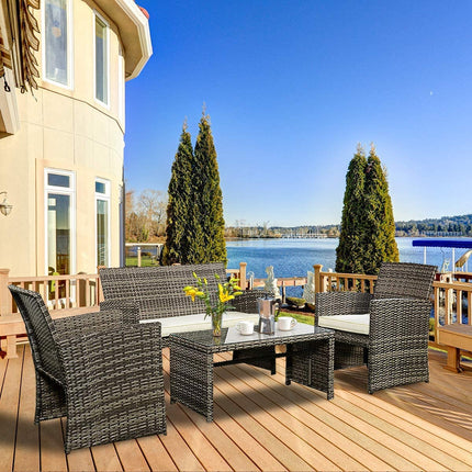 4-Piece Wicker Patio Furniture Set for Outdoor Garden Lawn Pool Backyard (Mix Gray) - GoplusUS