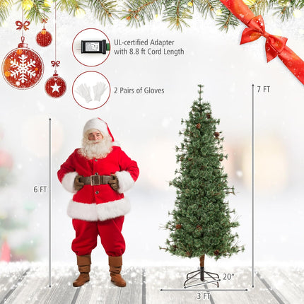 Goplus 6/7/8 FT Pre-Lit Artificial Christmas Tree with Pine Needles & Natural Pine Cones