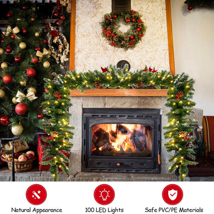 9FT Pre-lit Christmas Garland with 100 LED Lights - GoplusUS