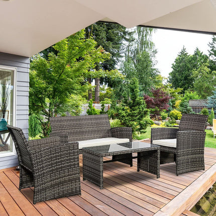 4-Piece Wicker Patio Furniture Set for Outdoor Garden Lawn Pool Backyard (Mix Gray) - GoplusUS
