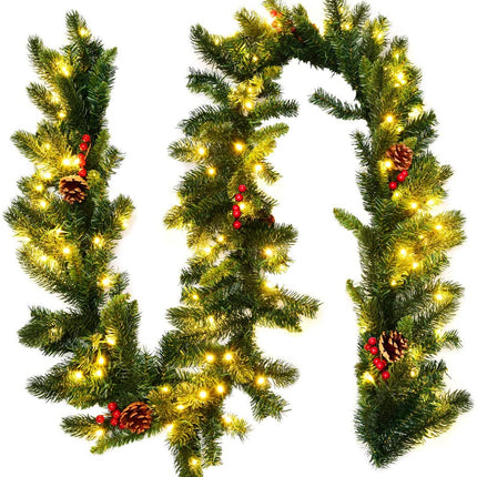 9FT Pre-lit Christmas Garland with 100 LED Lights - GoplusUS
