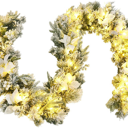 9ft Snow Flocked Christmas Garland with 50 LED Light - GoplusUS
