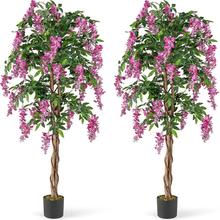 Goplus 5.5FT Faux Wisteria Tree in Nursery Pot with Blooming Flowers