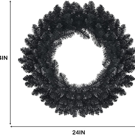 24' Black Halloween Wreath, Pre-lit Artificial Christmas Wreath - GoplusUS