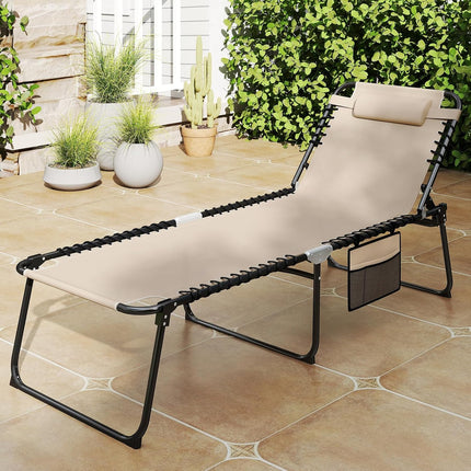 Goplus Extra Large Folding 5-Postion Beach Bed with Detachable Pillow