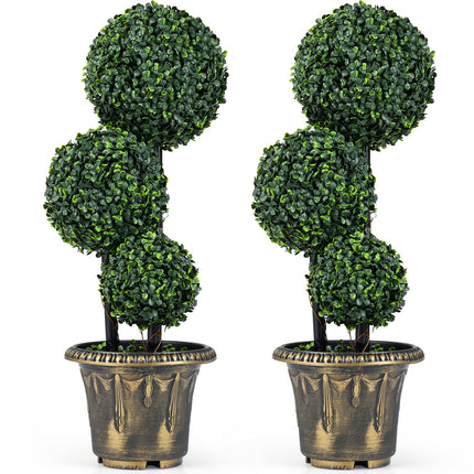 Goplus Artificial Boxwood Topiary Tree Sun-Protective Triple Ball Fake Plants Shrubs