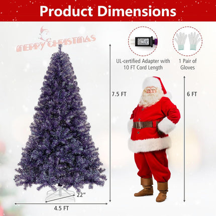 Goplus 6FT / 7FT Pre-Lit Tinsel Christmas Tree| Home Office Seasonal Holiday Decoration