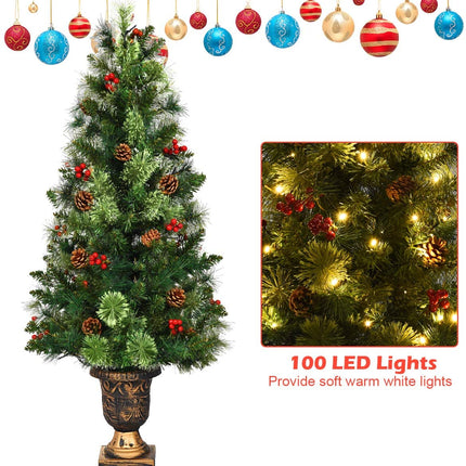 5 FT Christmas Tree Pre-Lit Tabletop Artificial Entrance Tree with 100 Led Lights - GoplusUS