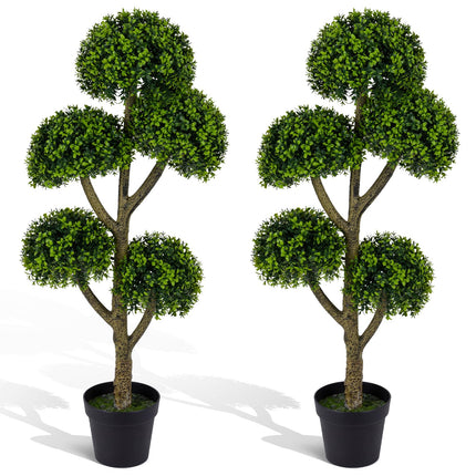 Goplus 46" Artificial Boxwood Topiary Tree with 5 Ball-Shaped Topiaries