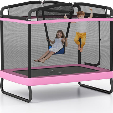Goplus 6 x 4 FT Rectangle Kids Trampoline with Swing and Gymnastics Bar