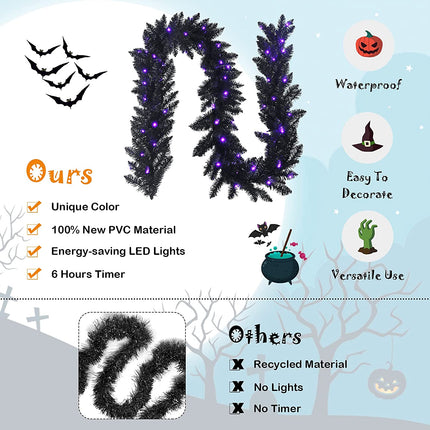 9FT Black Halloween Garland with Lights - GoplusUS