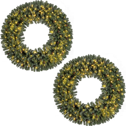 Goplus 60 Inch Large Pre-Lit Christmas Wreath with 24 Pine Cones
